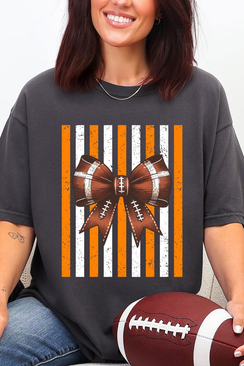Fiery Orange & White Varsity Bow Comfort Colors Adult Ring-Spun Cotton Tee - Wholesale Accessory Market
