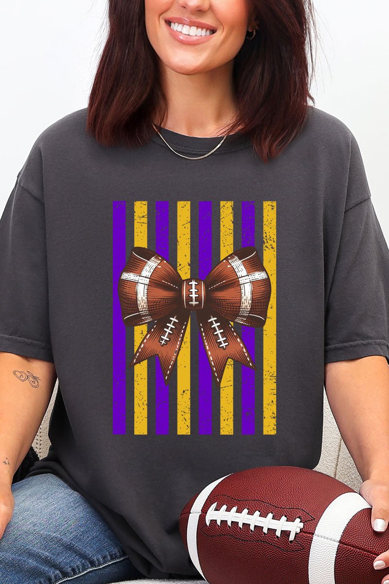 Purple & Yellow Gold Varsity Bow Comfort Colors Adult Ring-Spun Cotton Tee - Wholesale Accessory Market