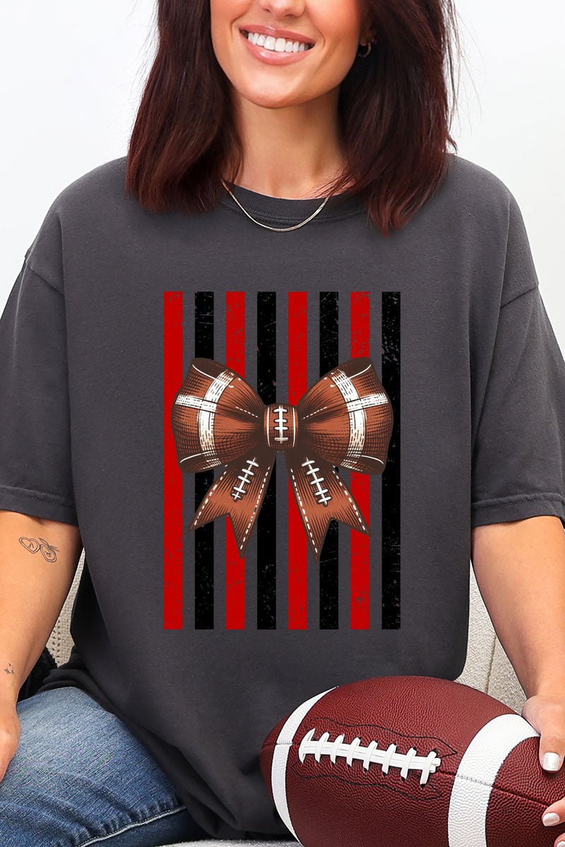 Red & Black Varsity Bow Comfort Colors Adult Ring-Spun Cotton Tee - Wholesale Accessory Market