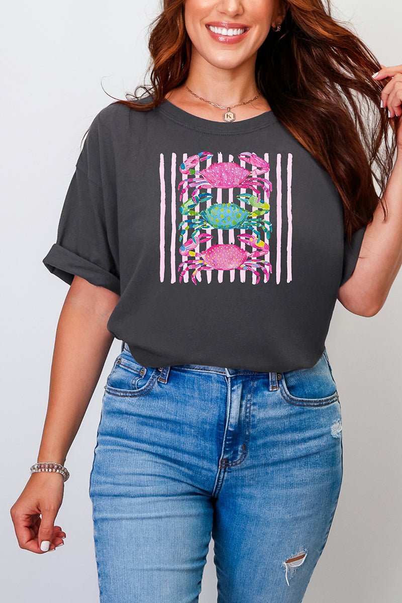 Striped Crabby Crew Comfort Colors Adult Ring - Spun Cotton Tee - Wholesale Accessory Market