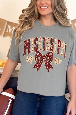 Mississippi Blooming Bow Comfort Colors Adult Ring-Spun Cotton Tee - Wholesale Accessory Market