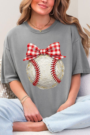 Painted Baseball Bow Comfort Colors Adult Ring - Spun Cotton Tee - Wholesale Accessory Market