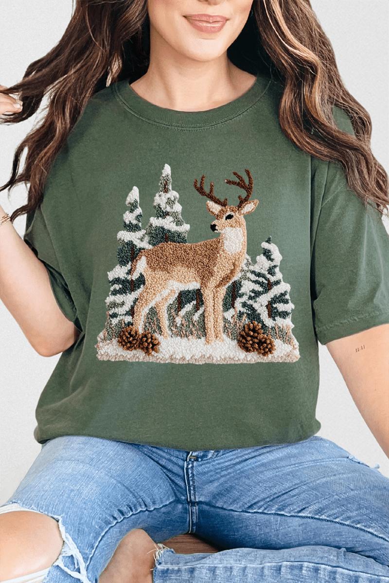 Faux Yarn Winter Deer Comfort Colors Adult Ring - Spun Cotton Tee - Wholesale Accessory Market