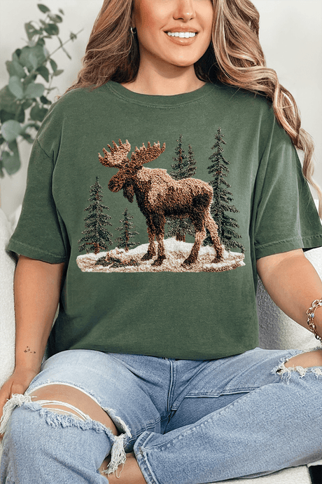 Faux Yarn Winter Moose Comfort Colors Adult Ring - Spun Cotton Tee - Wholesale Accessory Market