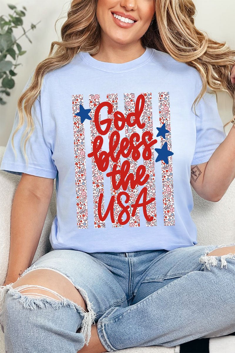 Floral God Bless The USA Comfort Colors Adult Ring - Spun Cotton Tee - Wholesale Accessory Market