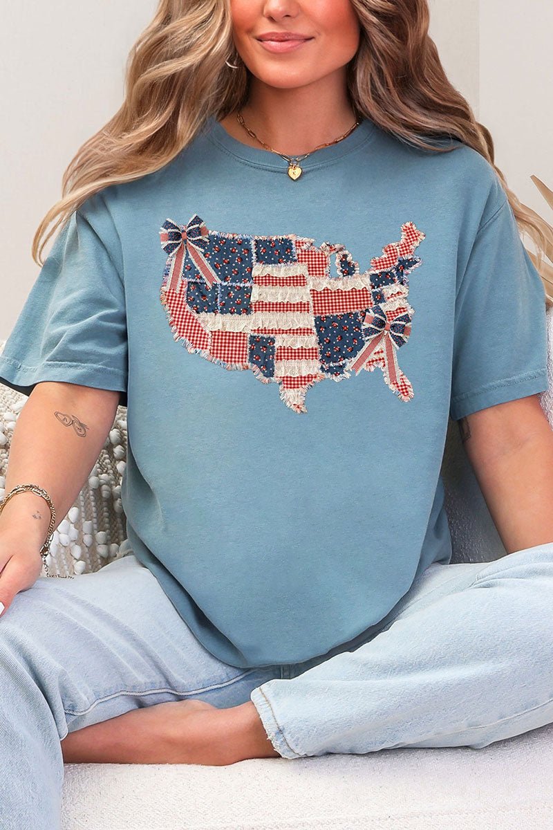 Faux Patchwork USA Map Comfort Colors Adult Ring - Spun Cotton Tee - Wholesale Accessory Market