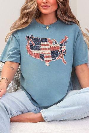 Faux Patchwork USA Map Comfort Colors Adult Ring - Spun Cotton Tee - Wholesale Accessory Market