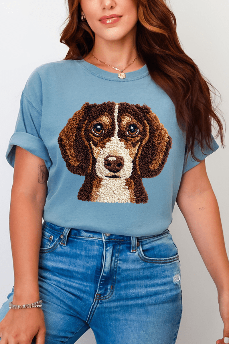 Faux Yarn Dachshund Comfort Colors Adult Ring - Spun Cotton Tee - Wholesale Accessory Market