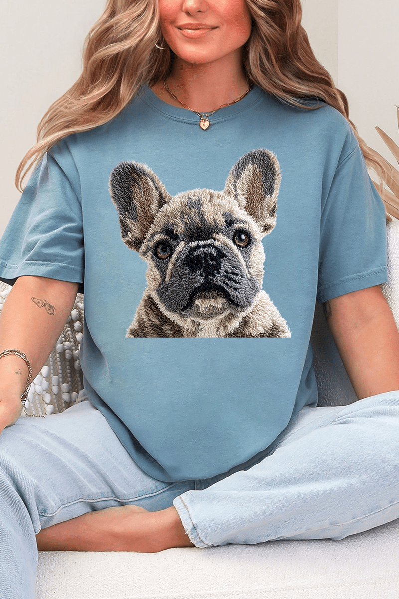 Faux Yarn French Bulldog Comfort Colors Adult Ring - Spun Cotton Tee - Wholesale Accessory Market
