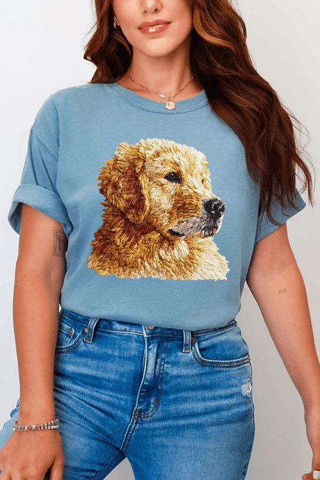 Faux Yarn Golden Retriever Comfort Colors Adult Ring - Spun Cotton Tee - Wholesale Accessory Market