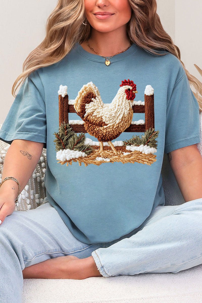 Faux Yarn Winter Chicken Comfort Colors Adult Ring - Spun Cotton Tee - Wholesale Accessory Market