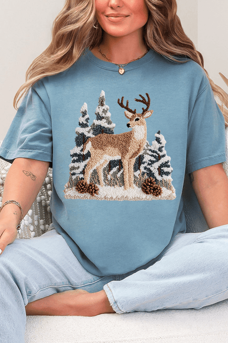 Faux Yarn Winter Deer Comfort Colors Adult Ring - Spun Cotton Tee - Wholesale Accessory Market