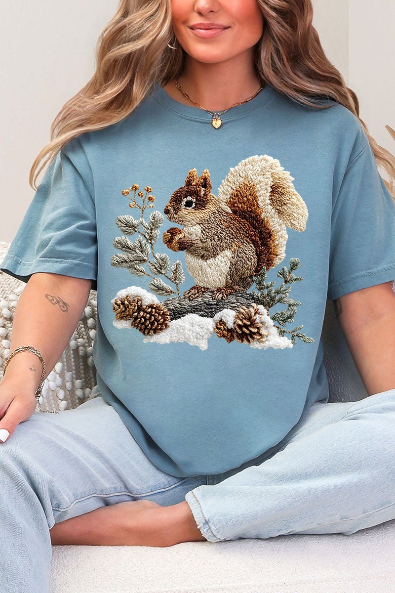 Faux Yarn Winter Squirrel Comfort Colors Adult Ring - Spun Cotton Tee - Wholesale Accessory Market