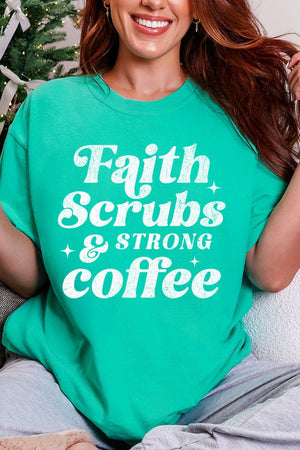 Faith, Scrubs, And Strong Coffee Comfort Colors Adult Ring - Spun Cotton Tee - Wholesale Accessory Market
