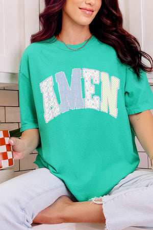 Garden Gingham Amen Comfort Colors Adult Ring - Spun Cotton Tee - Wholesale Accessory Market