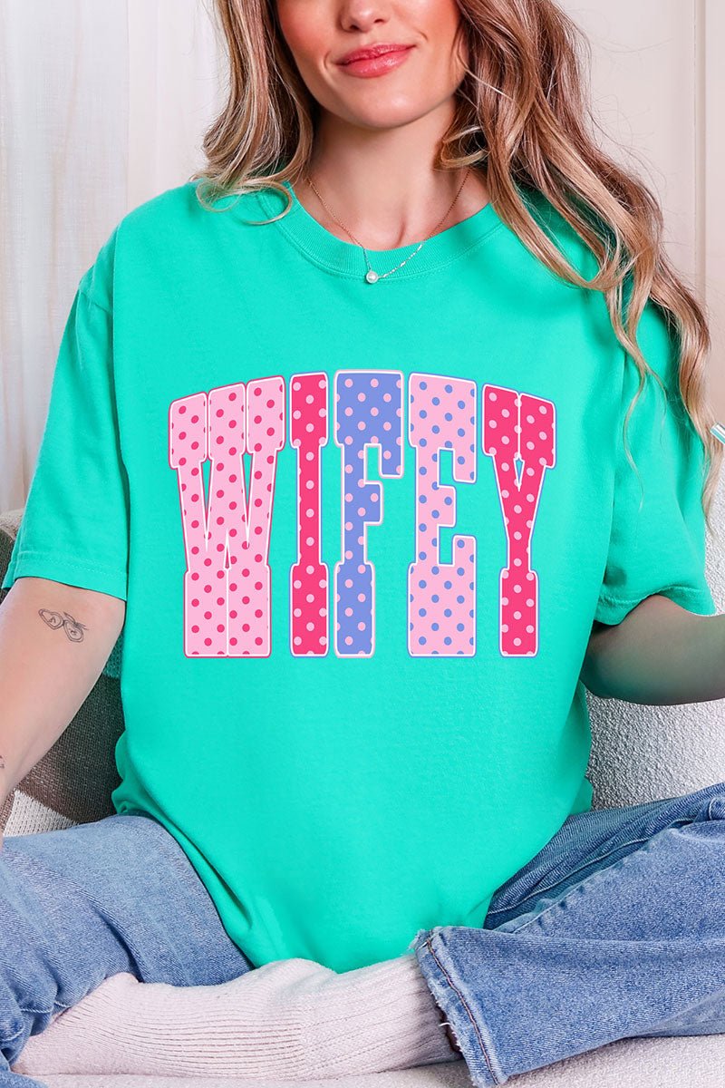 Polka Dot Pop Wifey Comfort Colors Adult Ring - Spun Cotton Tee - Wholesale Accessory Market