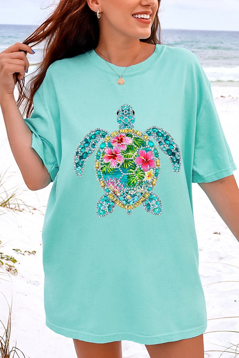 Seaside Sparkle Turtle Comfort Colors Adult Ring - Spun Cotton Tee - Wholesale Accessory Market
