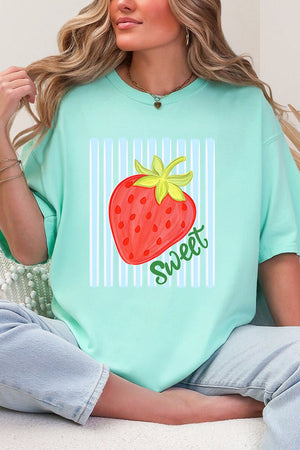 Sweet Strawberry Stripes Comfort Colors Adult Ring - Spun Cotton Tee - Wholesale Accessory Market