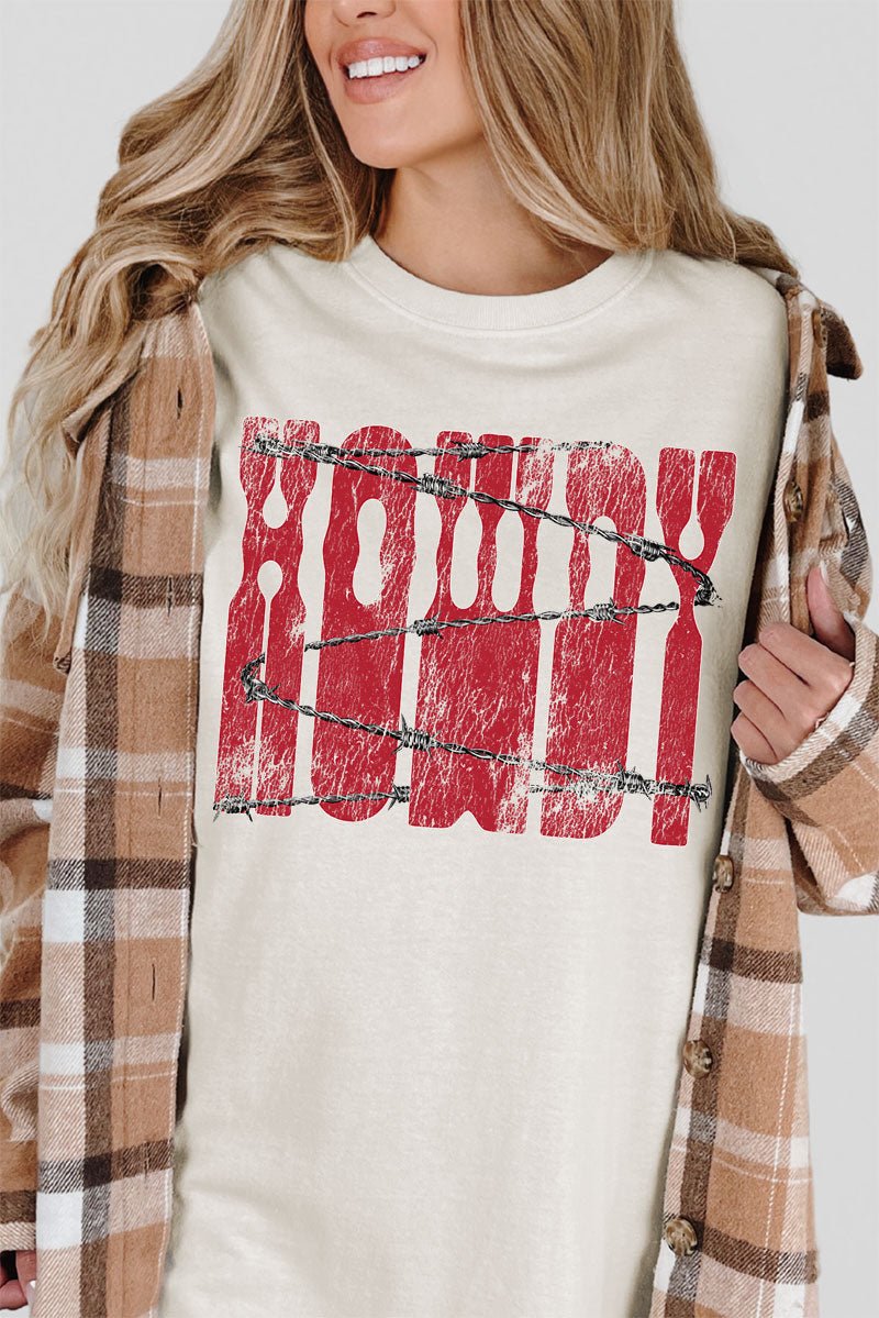 Barbed Wire Howdy Comfort Colors Adult Ring - Spun Cotton Tee - Wholesale Accessory Market