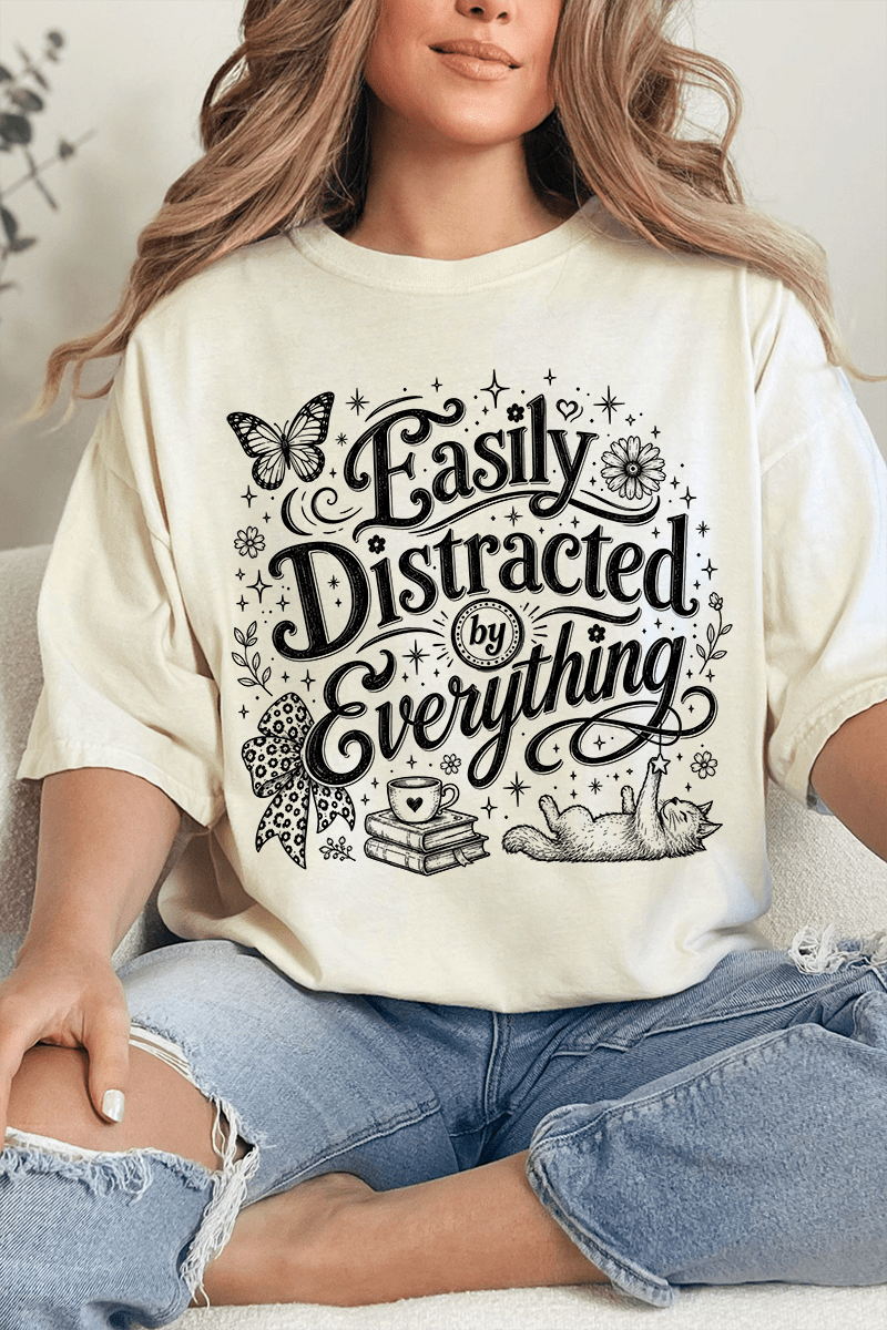 Black Easily Distracted By Everything Comfort Colors Adult Ring-Spun Cotton Tee - Wholesale Accessory Market