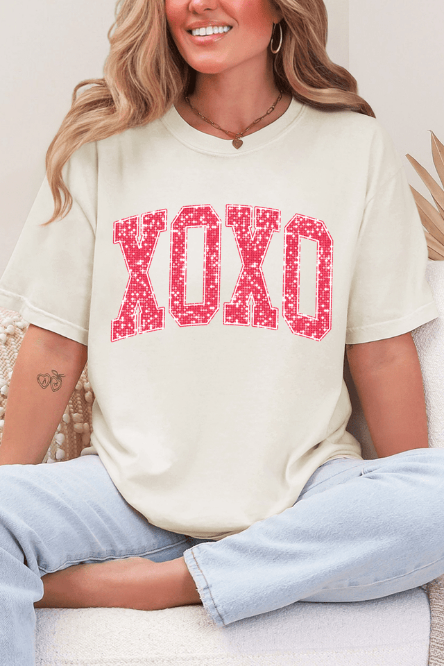 Faux Glitter XOXO Comfort Colors Adult Ring - Spun Cotton Tee - Wholesale Accessory Market