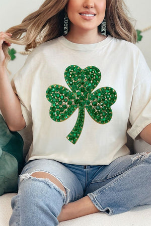 Faux Rhinestone Clover Comfort Colors Adult Ring - Spun Cotton Tee - Wholesale Accessory Market