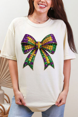 Faux Rhinestone Mardi Gras Bow Comfort Colors Adult Ring - Spun Cotton Tee - Wholesale Accessory Market