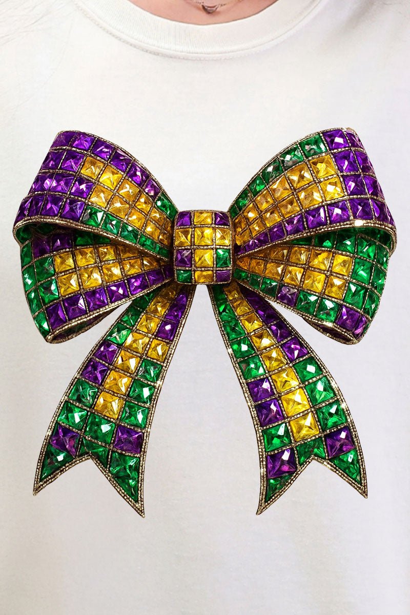 Faux Rhinestone Mardi Gras Bow Comfort Colors Adult Ring - Spun Cotton Tee - Wholesale Accessory Market