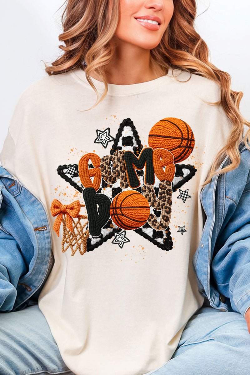 Faux Yarn Basketball Game Day Comfort Colors Adult Ring - Spun Cotton Tee - Wholesale Accessory Market