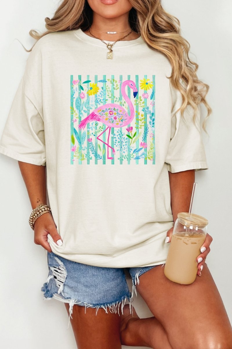 Flamingo Coastal Garden Comfort Colors Adult Ring - Spun Cotton Tee - Wholesale Accessory Market