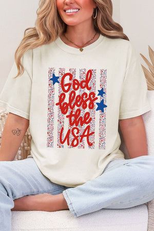 Floral God Bless The USA Comfort Colors Adult Ring - Spun Cotton Tee - Wholesale Accessory Market