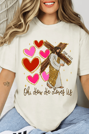 He Loves Us Hearts Comfort Colors Adult Ring - Spun Cotton Tee - Wholesale Accessory Market