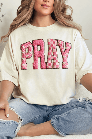 Pink Faux Yarn Coquette Pray Comfort Colors Adult Ring - Spun Cotton Tee - Wholesale Accessory Market
