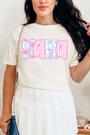 Preppy Pink And Blue Mama Comfort Colors Adult Ring - Spun Cotton Tee - Wholesale Accessory Market