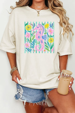 Seahorse Coastal Garden Comfort Colors Adult Ring - Spun Cotton Tee - Wholesale Accessory Market