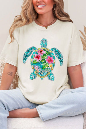 Seaside Sparkle Turtle Comfort Colors Adult Ring - Spun Cotton Tee - Wholesale Accessory Market