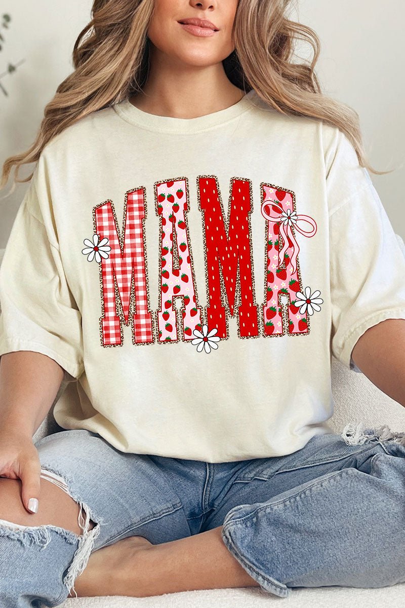 Strawberry Gingham Mama Comfort Colors Adult Ring - Spun Cotton Tee - Wholesale Accessory Market