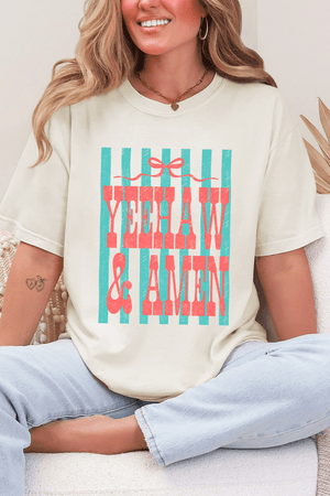 Striped Yeehaw & Amen Comfort Colors Adult Ring - Spun Cotton Tee - Wholesale Accessory Market