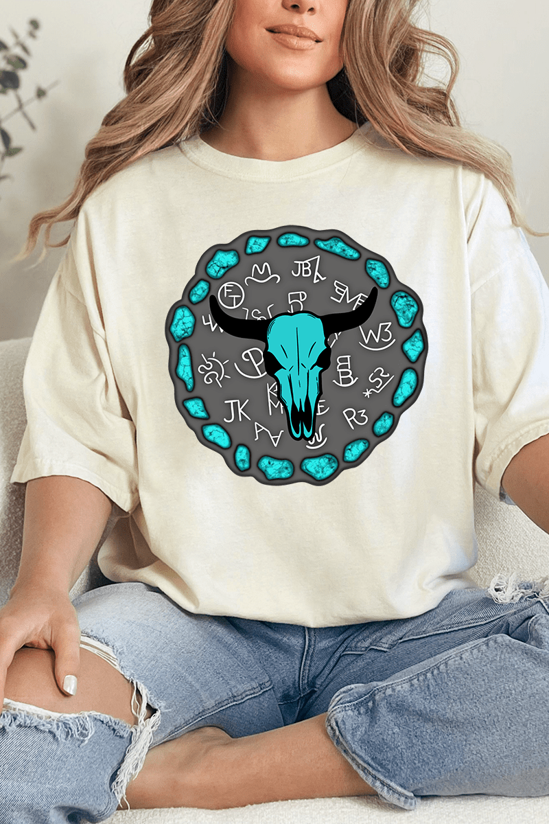 Turquoise Steer Stone Comfort Colors Adult Ring - Spun Cotton Tee - Wholesale Accessory Market