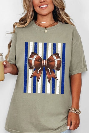 Blue & White Varsity Bow Comfort Colors Adult Ring-Spun Cotton Tee - Wholesale Accessory Market
