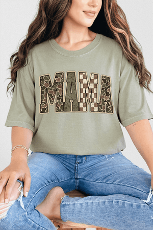 Camo Checkered Mama Comfort Colors Adult Ring - Spun Cotton Tee - Wholesale Accessory Market
