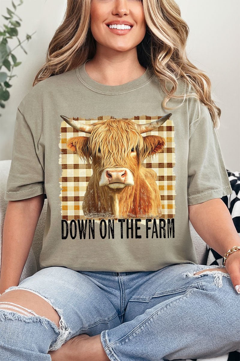 Down On The Farm Highland Cow Comfort Colors Adult Ring - Spun Cotton Tee - Wholesale Accessory Market