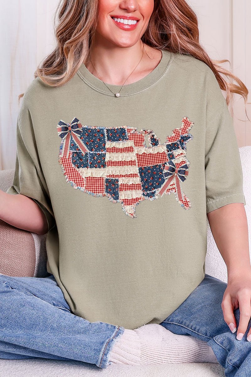 Faux Patchwork USA Map Comfort Colors Adult Ring - Spun Cotton Tee - Wholesale Accessory Market