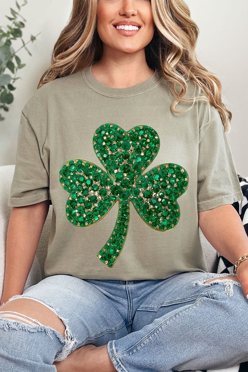 Faux Rhinestone Clover Comfort Colors Adult Ring - Spun Cotton Tee - Wholesale Accessory Market