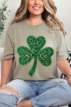 Faux Rhinestone Clover Comfort Colors Adult Ring - Spun Cotton Tee - Wholesale Accessory Market
