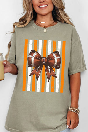 Fiery Orange & White Varsity Bow Comfort Colors Adult Ring-Spun Cotton Tee - Wholesale Accessory Market