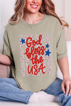 Floral God Bless The USA Comfort Colors Adult Ring - Spun Cotton Tee - Wholesale Accessory Market