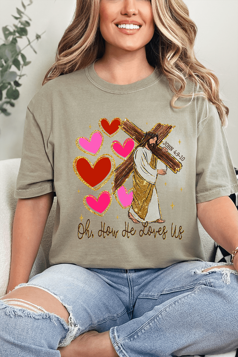 He Loves Us Hearts Comfort Colors Adult Ring - Spun Cotton Tee - Wholesale Accessory Market