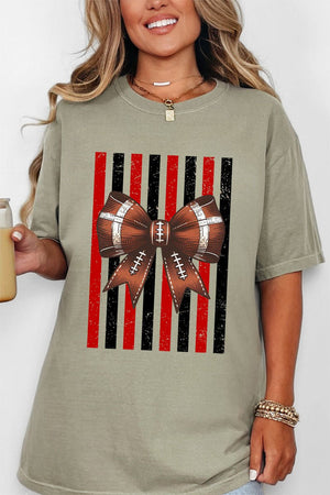 Red & Black Varsity Bow Comfort Colors Adult Ring-Spun Cotton Tee - Wholesale Accessory Market