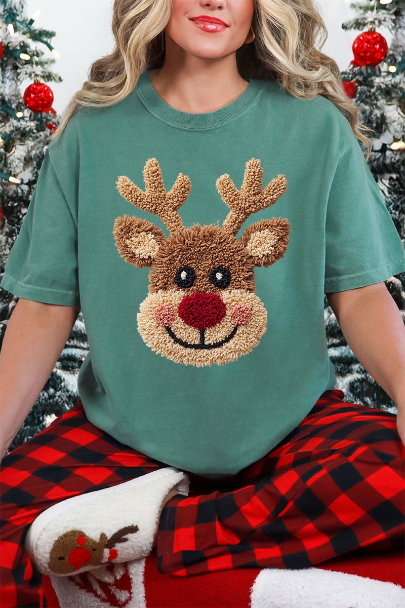 Faux Yarn Red Nose Reindeer Comfort Colors Adult Ring - Spun Cotton Tee - Wholesale Accessory Market